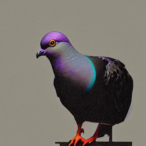 Prompt: a pigeon in a suit standing in profile, author portrait, back cover of book, synopsis