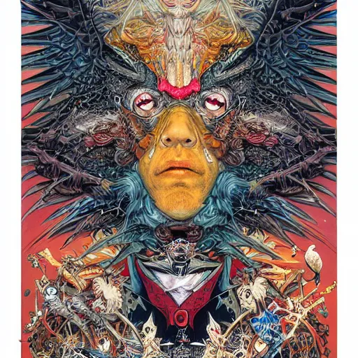 Prompt: portrait of crazy birdman, symmetrical, hyper detailed, by yoichi hatakenaka, masamune shirow, josan gonzales and dan mumford, ayami kojima, takato yamamoto, barclay shaw, karol bak, yukito kishiro