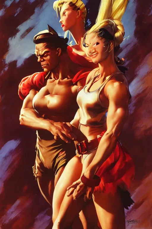 Image similar to Movie poster of Cammy and Rose from Street Fighter, Highly Detailed, Dramatic, by frank frazetta, ilya repin, 8k, hd, high resolution print