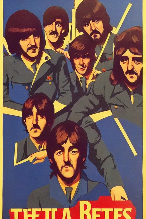 Prompt: the beatles as heroes on a soviet realism style propaganda poster