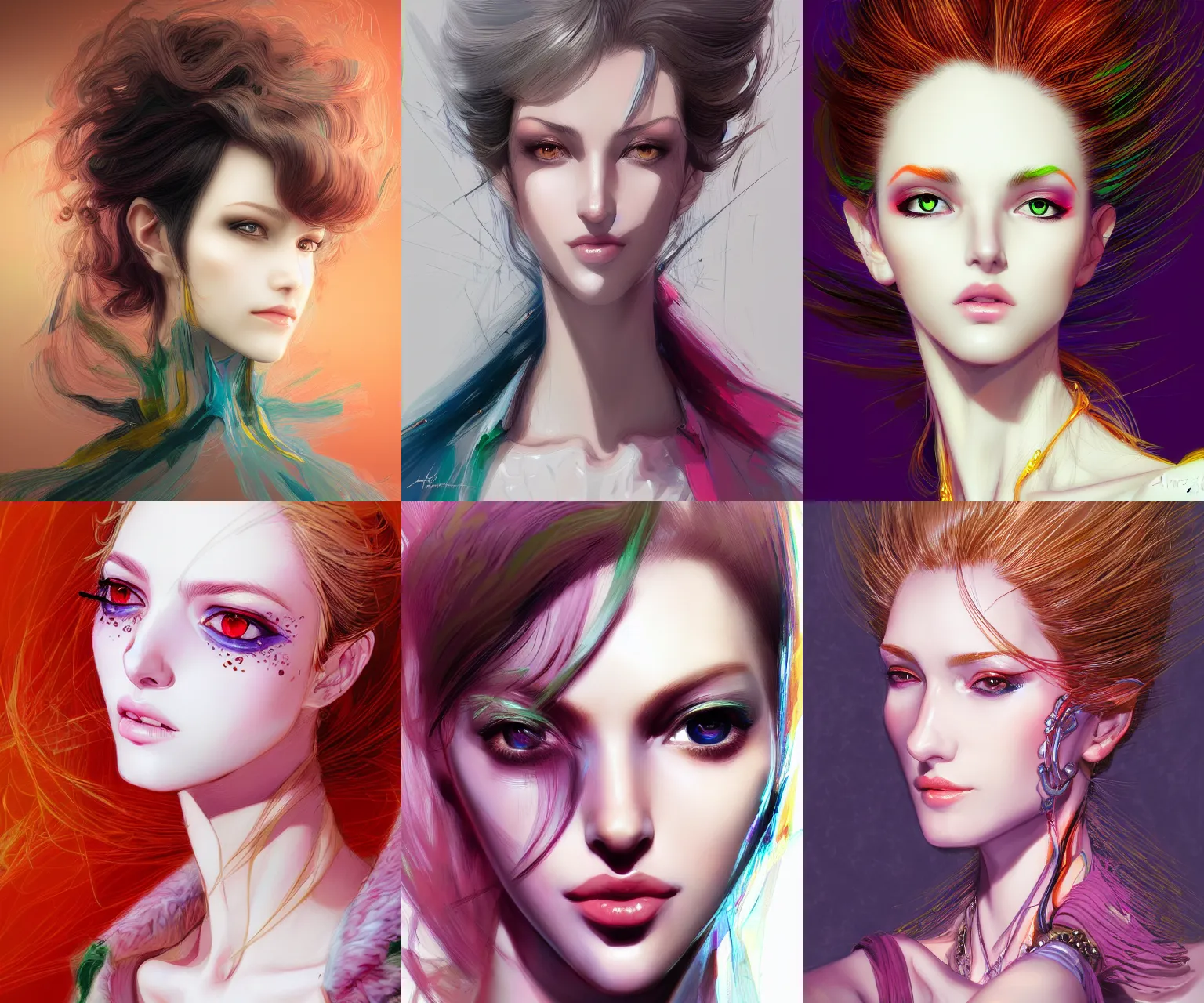 Image similar to portrait of a woman, fashion, beautiful, elegant colorful, artstation trending, deviantart, highly detailed, focus, smooth, by hirohiko araki, yoshitaka amano