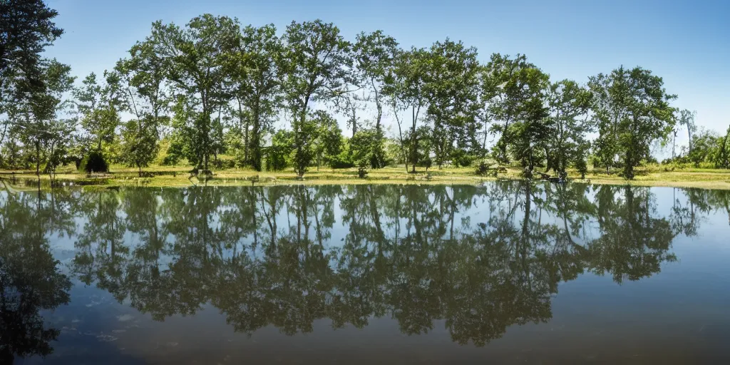 Image similar to photo field with Lake with black Water reality