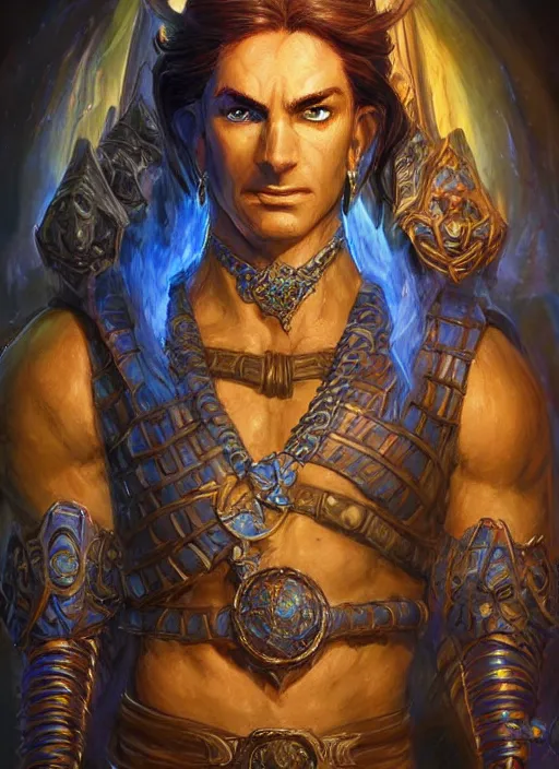 Prompt: blue djinn, ultra detailed fantasy, dndbeyond, bright, colourful, realistic, dnd character portrait, full body, pathfinder, pinterest, art by ralph horsley, dnd, rpg, lotr game design fanart by concept art, behance hd, artstation, deviantart, hdr render in unreal engine 5