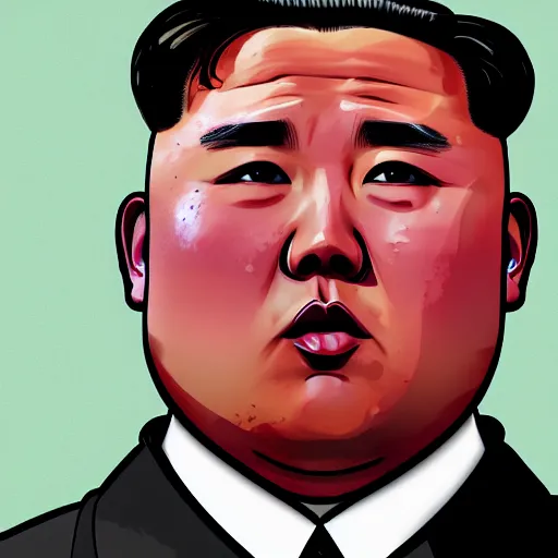 Image similar to illustration gta 5 artwork of kim - jong un, in the style of gta 5 loading screen, by stephen bliss