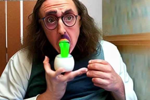 Image similar to weird al eating a light bulb in a nursing home