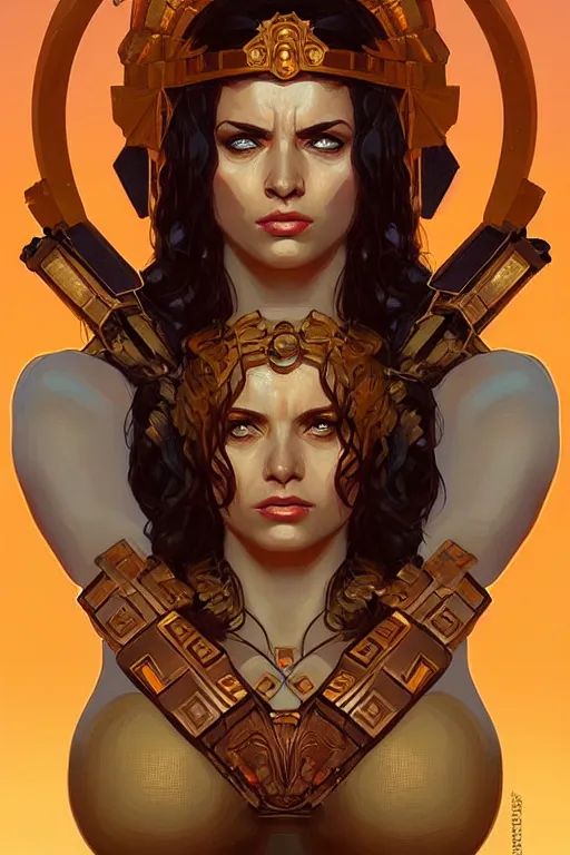 Prompt: pixel art of the Greek godess Hera looking angry, rusty armor, portrait, digital painting, artstation, concept art, beautiful face, symmetric face, videogame cover art, by Artgerm and Greg Rutkowski and Alphonse Mucha