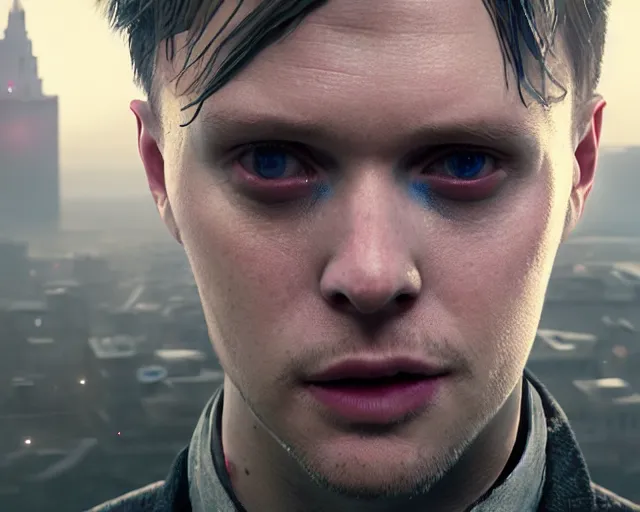 Image similar to highly detailed portrait of michael pitt as an android, in detroit : become human, stephen bliss, unreal engine, fantasy art by greg rutkowski, loish, rhads, ferdinand knab, makoto shinkai and lois van baarle, ilya kuvshinov, rossdraws, tom bagshaw, global illumination, radiant light, detailed and intricate environment