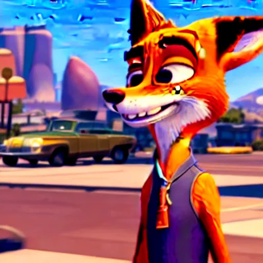 Prompt: Nick Wilde (from Zootopia) in a Grand Theft Auto: San Andrea loading screen