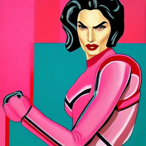 Prompt: a streamline moderne painting of gal gadot as the pink power ranger in the style of keanu reeves, and in the style of michael jackson. symmetry, smooth, sharp focus, semi - realism, intricate detail.