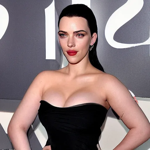 Image similar to a woman who is a genetic combination of kim kardashian and kat dennings and scarlett johansson and margot robbie and emma watson, face and upper - body focus