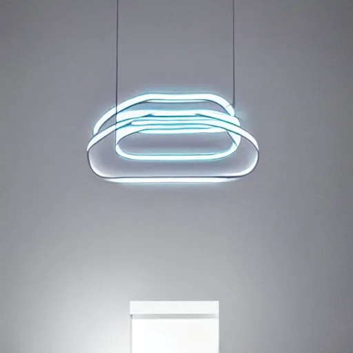 Image similar to a led - strip lamp hanging from the sealing, modern aesthetic, sci - fi look, by frank gehry, concept art