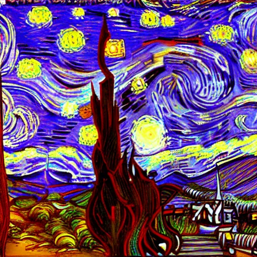 Image similar to 3 d render, skeleton, walking, desert, ship, in the style of van gogh starry night.