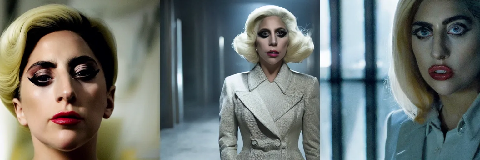 Prompt: close-up of Lady Gaga as a detective in a movie directed by Christopher Nolan, movie still frame, promotional image, imax 70 mm footage