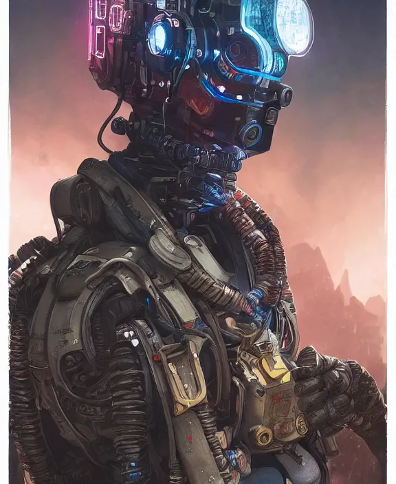 Image similar to cyberpunk digital illustration pathfinder robot from apex legends, portrait by james gurney and laurie greasley, concept art, cinematic composition, hyper realism, photorealistic, dramatic lighting, highly detailed, vintage sci - fi