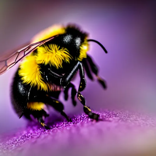 Prompt: surreal composite bumble bee made of flowers, pedicel legs, flower petal wings, siting on a finger, 5 0 mm lens, f 1. 4, sharp focus, ethereal, emotionally evoking, head in focus, volumetric lighting, blur dreamy outdoor