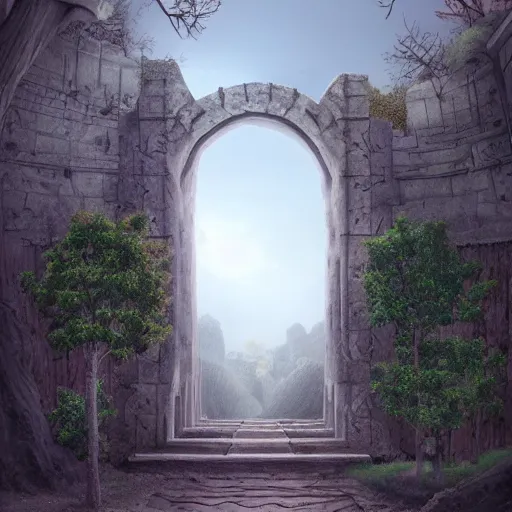 Image similar to beautiful matte painting of entrance to maze