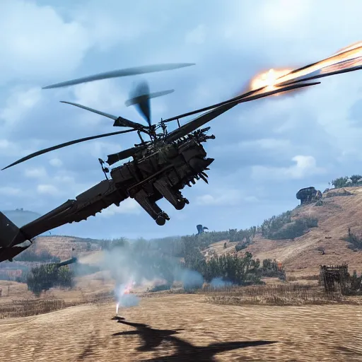 Image similar to apache helicopter in rdr 2 firing missiles