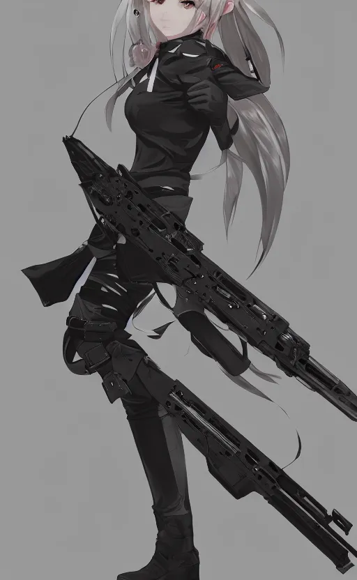 Image similar to highly detailed, high resolution, character design art, stunning, volumetric lightning, realistic guns, girls frontline style, matte, sharp focus, 150mm, illustration, artstation, by kuvshinov ilya, professional result, realistic anatomy, simple design, single person in the camera