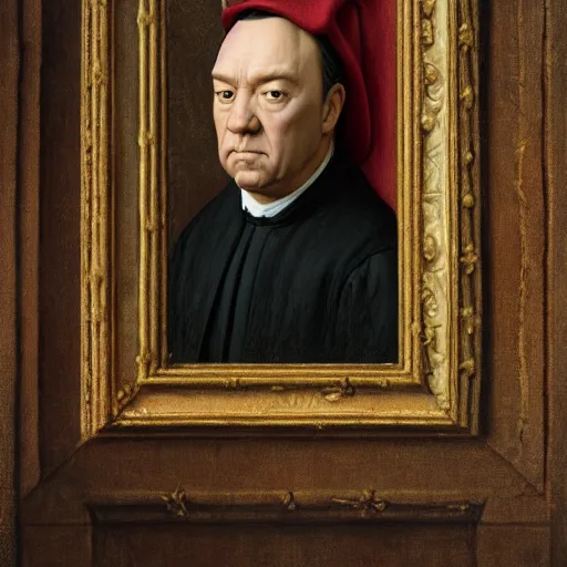 Prompt: medieval jan van eyck cloeup face portrait of frank underwood from house of cards, nicoletta ceccoli, mark ryden, lostfish, hyung tae, frank frazetta, depth of field, detailed and intricate gothic environment, 8 k resolution, hyperrealistic, octane render