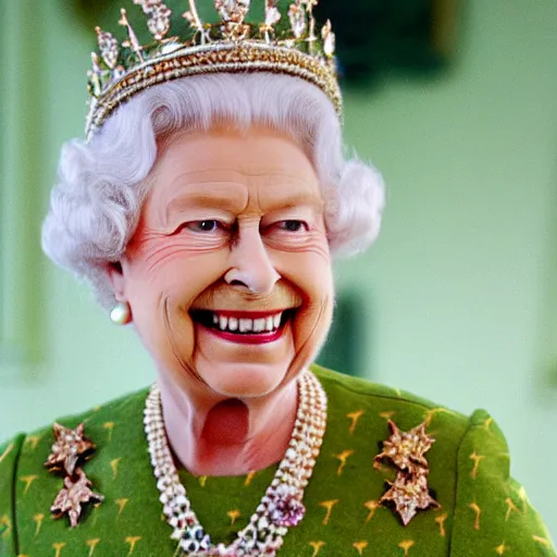 Prompt: the queen of england with a crown is a pineapple with jewels