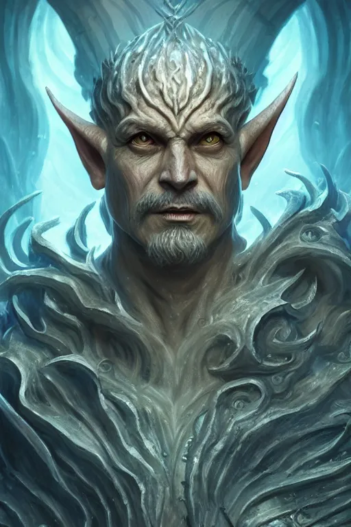 Image similar to lord of sea elf, god of the underworld, highly detailed, d & d, fantasy, highly detailed, digital painting, trending on artstation, concept art, sharp focus, illustration, global illumination, ray tracing, realistic shaded, art by artgerm and greg rutkowski and fuji choko and viktoria gavrilenko and hoang lap, sunny