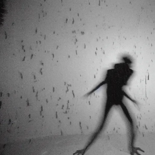 Prompt: an SCP gets loose in a dark room, dust in the air, brown wood cabinets, SCP, taken using a film camera with 35mm expired film, bright camera flash enabled, award winning photograph, sleep paralysis demon crabwalking towards camera, creepy, liminal space, in the style of the movie Pulse