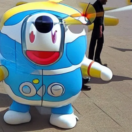 Image similar to doraemon piloting a drone in the middle east