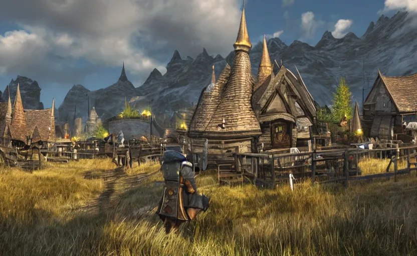 Prompt: whiterun in the style of pixar, disney, animated, cartoon, 3 d cgi