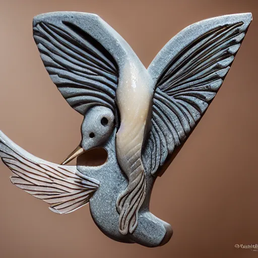 Image similar to intricate hummingbird delicately carved into block of ivory, bioluminescence, tendrils canon 5 d 5 0 mm lens