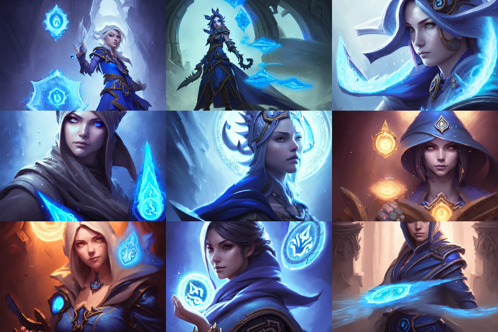 Prompt: amazing masterclass symmetrical portrait of a female blue mage, hearthstone splash art, deiv calviz, splash art, natural light, elegant, intricate, fantasy, atmospheric lighting, by greg rutkowski, hearthstone splash art, hd wallpaper, ultra high details, cinematic composition, professional unique master piece, anatomically proportional & perfect, face focus