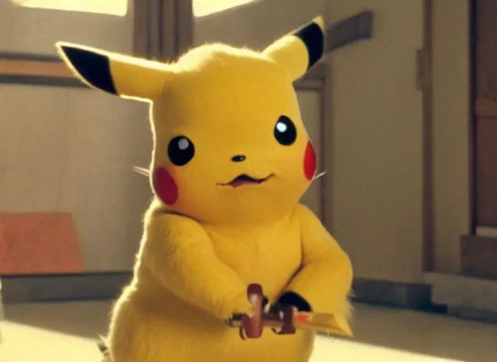 Image similar to film still pikachu with katana in dojo in kill bill film by tarantino, 8 k