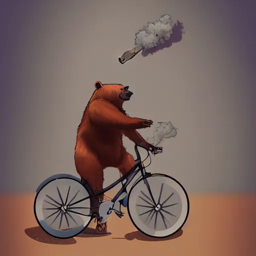 Prompt: a bear riding a bicycle and smoking cigars, digital art, artstation, 4 k