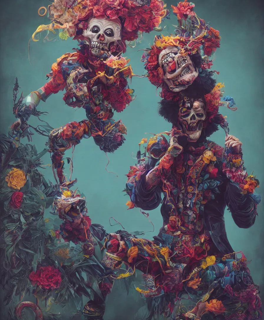 Prompt: death Clown in circus, high detail, deviantart, artstation, octane render, cinematic, hyper realism, 8k, depth of field, artstation, concept art, illustration, vibrant colors, by Tristan Eaton Stanley Artgerm and Tom Bagshaw