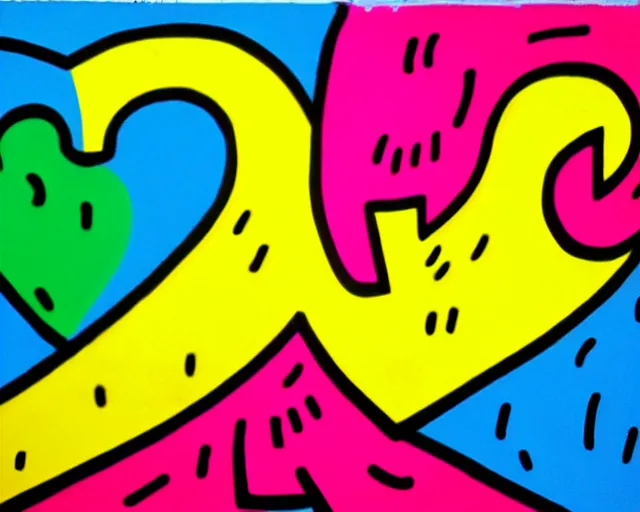 Image similar to graffiti, heart made with circles and lines, vivid colors, highly detailed, simple, no jagged lines, smooth, artstation, artwork by keith haring