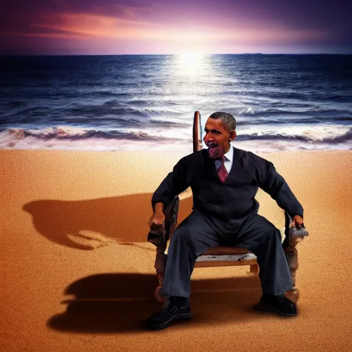 Prompt: dwarf Barak Obama on the beach, artistic, 8k, dramatic lighting