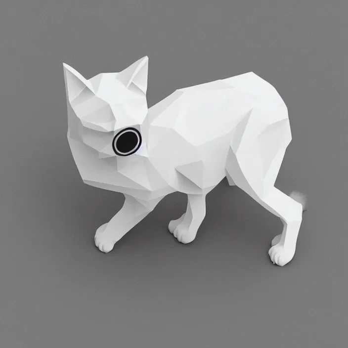 Image similar to low polygon, 3 d render, black and white cat, isometric view, pure white background, high definition