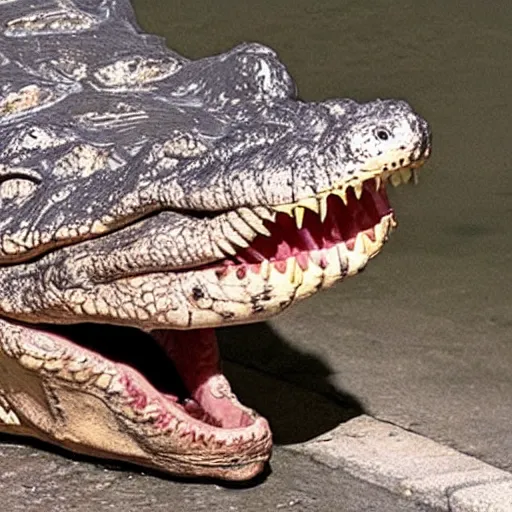 Prompt: A crocodile with piano keys instead of teeth