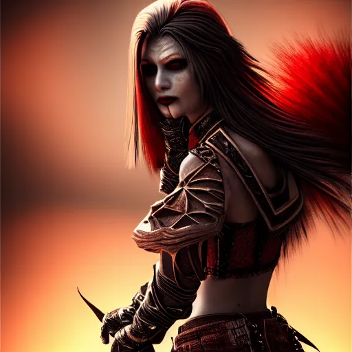 Image similar to beautiful vampire warrior, highly detailed, 4k, HDR, smooth, sharp focus, hyper realistic, high resolution