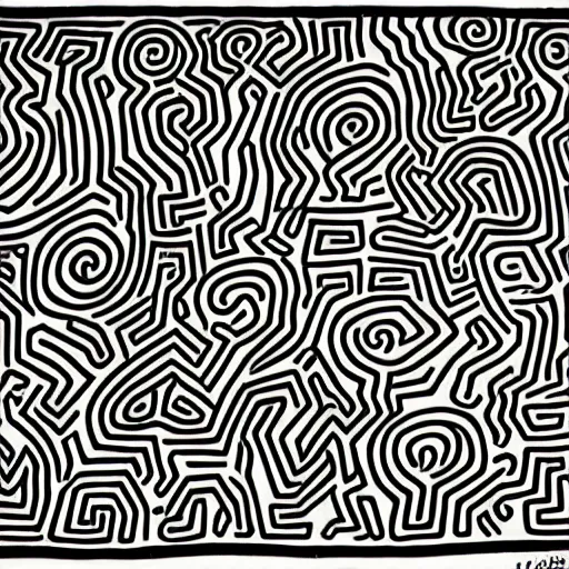 Prompt: spiral trees in a dense forest by keith haring