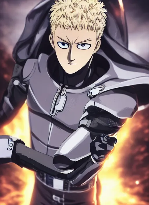 Image similar to A full portrait photo of real-life genos one punch man, f/22, 35mm, 2700K, lighting, perfect faces, award winning photography.