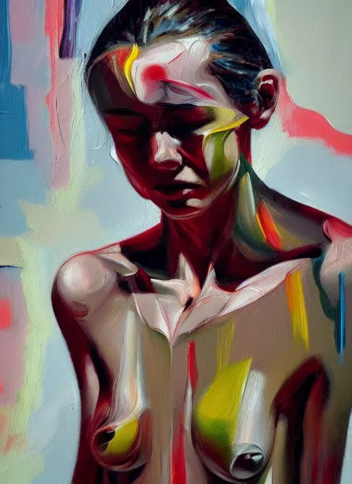 Prompt: an oil painting of an emotional person by simon birch, lines and movement, enigmatic and ectoplasmic figure, aesthetically pleasing and harmonious colors