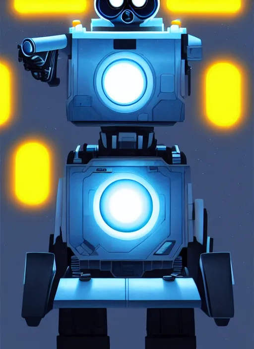 Image similar to symmetry!! portrait of wall - e, sci - fi, tech wear, blue and yellow glowing lights!! intricate, elegant, highly detailed, digital painting, artstation, concept art, smooth, sharp focus, illustration