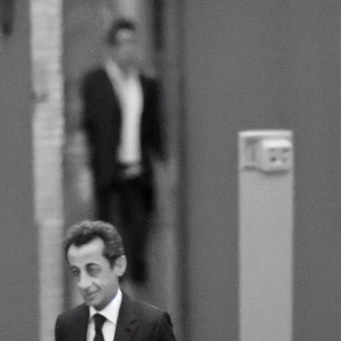 Prompt: picture of Nicolas Sarkozy, low quality cctv footage, film grain