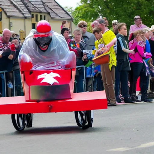 Image similar to red box soapbox race, wacky races, photo