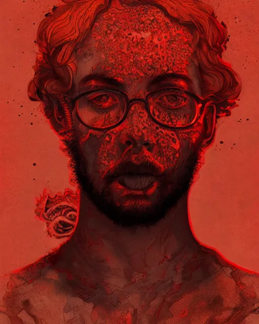 Prompt: sam hyde emerging from volcanic lava in cyberpunk theme by conrad roset, nicola samuri, dino valls, m. w. kaluta, rule of thirds, sigma male, gigachad look, beautiful