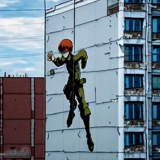 Prompt: titan from the anime attack on titan attacks russian multi - storey panels in the city of saransk, russian melancholy, photography