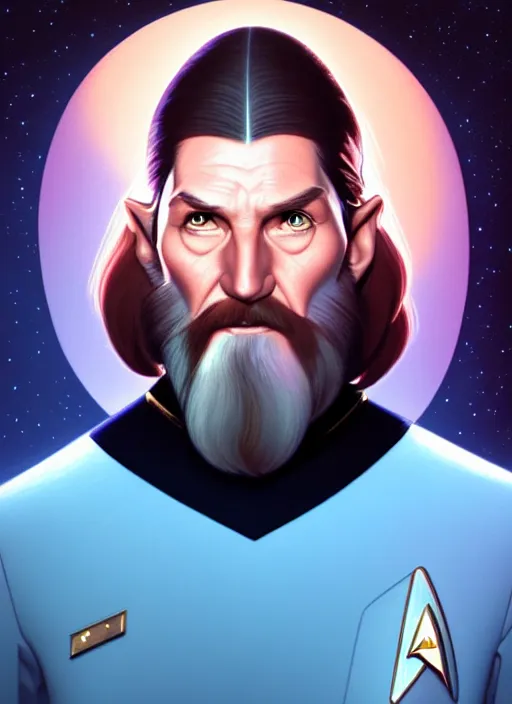 Image similar to cute star trek officer grigori rasputin, natural lighting, path traced, highly detailed, high quality, digital painting, by don bluth and ross tran and studio ghibli and alphonse mucha, artgerm