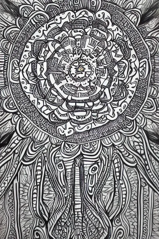 Image similar to symmetric lion mandala ink drawing