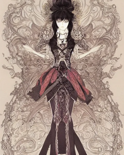 Image similar to otoyomegatari, baroque style, elegant, beautiful, mesmerizing, concept art, fancy clothing, highly detailed, artstation, behance, deviantart, inspired by innocent manga, inspired by castlevania concept art, trending, ayami kojima, shinichi sakamoto, kaoru mori