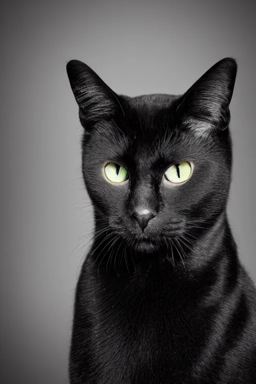 Image similar to studio photo of a black cat|green eyes